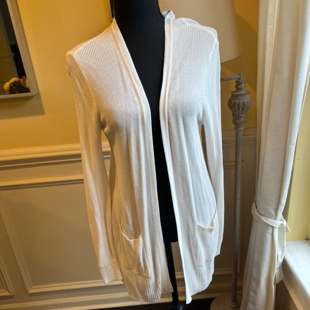 Nine West Ivory Open Front Cardigan Sweater with Pockets Size M